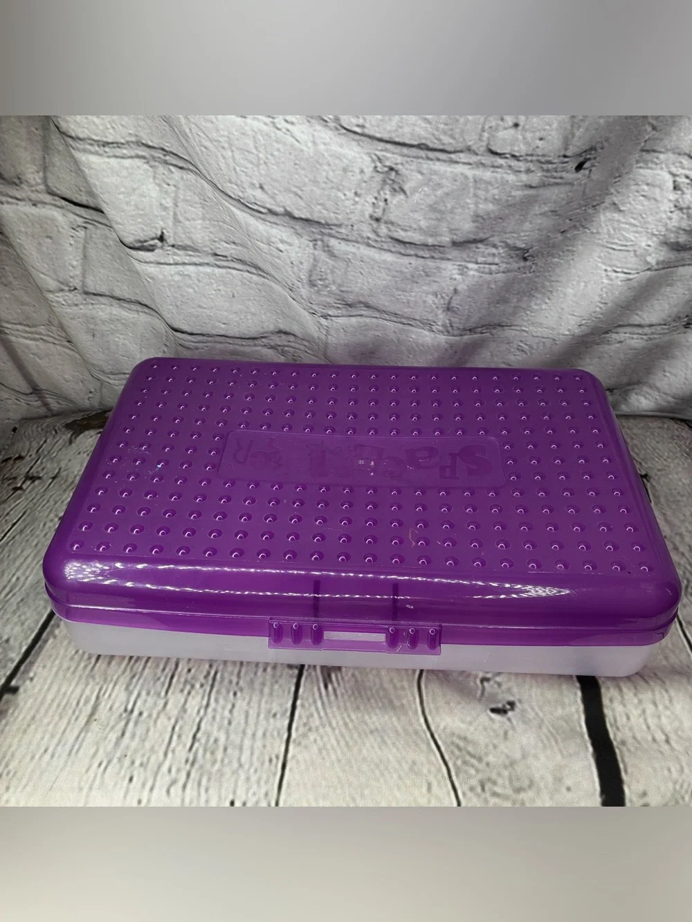 Vtg 90s Nostalgia Kidcore Spacemaker Pencil Box Case Purple Clear 11x7 AS IS